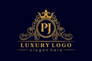 pj lettre initiale or calligraphique féminin floral monogramme héraldique dessiné à la main antique vintage style luxe logo design vecteur premium
