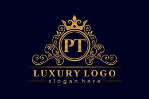 pt lettre initiale or calligraphique féminin floral monogramme héraldique dessiné à la main antique vintage style luxe logo design vecteur premium