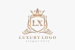 modèle initial de logo de luxe royal de lettre lx dans l'art vectoriel pour le restaurant, la royauté, la boutique, le café, l'hôtel, l'héraldique, les bijoux, la mode et d'autres illustrations vectorielles.