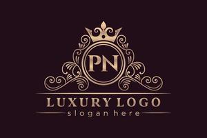 pn lettre initiale or calligraphique féminin floral monogramme héraldique dessiné à la main antique vintage style luxe logo design vecteur premium