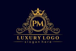 pm lettre initiale or calligraphique féminin floral monogramme héraldique dessiné à la main antique vintage style luxe logo design vecteur premium