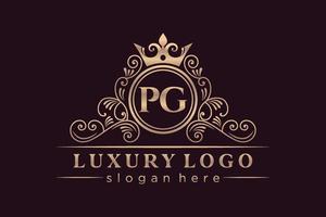 pg lettre initiale or calligraphique féminin floral monogramme héraldique dessiné à la main antique vintage style luxe logo design vecteur premium
