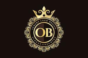 ob lettre initiale or calligraphique féminin floral monogramme héraldique dessiné à la main antique vintage style luxe logo design prime vecteur