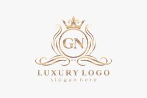 modèle initial de logo de luxe royal de lettre gn dans l'art vectoriel pour le restaurant, la royauté, la boutique, le café, l'hôtel, l'héraldique, les bijoux, la mode et d'autres illustrations vectorielles.