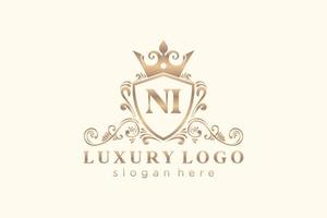 modèle de logo de luxe royal ni lettre initiale en art vectoriel pour restaurant, royauté, boutique, café, hôtel, héraldique, bijoux, mode et autres illustrations vectorielles.