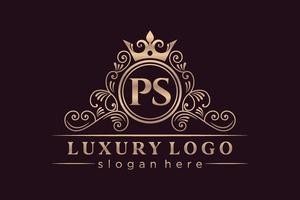 ps lettre initiale or calligraphique féminin floral monogramme héraldique dessiné à la main antique vintage style luxe logo design vecteur premium