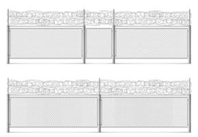 clôture avec fil de fer barbelé, grille métallique avec portail 3d vecteur