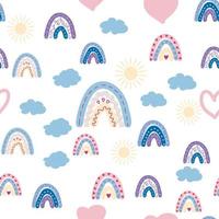 motif arc-en-ciel sans couture dans des couleurs pastel. illustration dessinée à la main de bébé scandinave pour les textiles et les vêtements pour nouveau-nés. vecteur