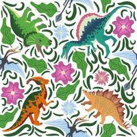 motif de dinosaure doodle. impression de dragon textile sans couture, fond de tissu enfantin à la mode, dinosaures de dessin animé. vecteur