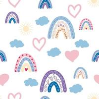 motif arc-en-ciel sans couture dans des couleurs pastel. illustration dessinée à la main de bébé scandinave pour les textiles et les vêtements pour nouveau-nés. vecteur