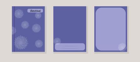 ensemble couvre carnet coloré carnet de croquis violet, lilas illustration vectorielle toile d'araignée ou flocon de neige vecteur