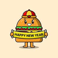 burger de dessin animé mignon tenir le conseil de bonne année vecteur