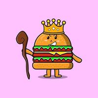 burger de dessin animé mignon en tant que roi sage avec une couronne d'or vecteur