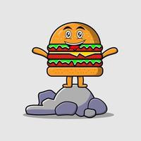 personnage de dessin animé mignon burger debout dans la pierre vecteur