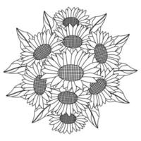 tournesol vecteur de coloriage doodle crayon dessin au trait fleur épanouie