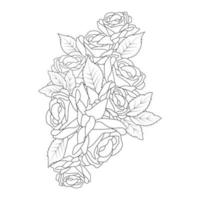 fleurs rose illustration de coloriage adulte dessin au trait doodle fleur sauvage contours vecteur