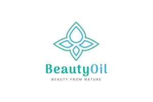 logo de soins de beauté simple avec goutte d'huile et forme de feuille vecteur