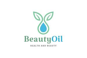 logo de soins de beauté avec goutte d'huile et forme de feuille vecteur