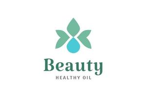 logo de beauté simple avec forme de feuille et goutte d'huile ou d'eau vecteur