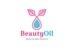 logo de soins de beauté cosmétiques avec goutte d'huile et forme de feuille vecteur