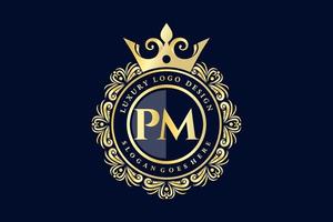 pm lettre initiale or calligraphique féminin floral monogramme héraldique dessiné à la main antique vintage style luxe logo design vecteur premium