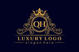 qh lettre initiale or calligraphique féminin floral monogramme héraldique dessiné à la main style vintage antique luxe logo design vecteur premium
