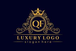 qf lettre initiale or calligraphique féminin floral monogramme héraldique dessiné à la main antique style vintage luxe logo design vecteur premium
