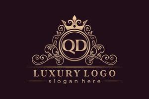 qd lettre initiale or calligraphique féminin floral monogramme héraldique dessiné à la main antique vintage style luxe logo design vecteur premium