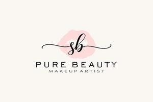 création initiale de logo préfabriqué pour les lèvres aquarelles sb, logo pour la marque d'entreprise de maquilleur, création de logo de boutique de beauté blush, logo de calligraphie avec modèle créatif. vecteur