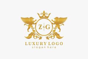 modèle de logo initial zg lettre lion royal luxe en art vectoriel pour restaurant, royauté, boutique, café, hôtel, héraldique, bijoux, mode et autres illustrations vectorielles.