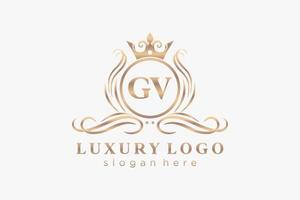 modèle initial de logo de luxe royal de lettre gv dans l'art vectoriel pour le restaurant, la royauté, la boutique, le café, l'hôtel, l'héraldique, les bijoux, la mode et d'autres illustrations vectorielles.
