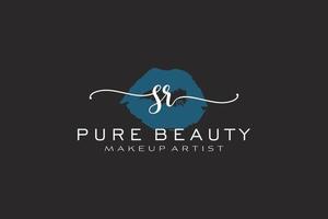 création initiale de logo préfabriqué pour les lèvres aquarelles sr, logo pour la marque d'entreprise de maquilleur, création de logo de boutique de beauté blush, logo de calligraphie avec modèle créatif. vecteur