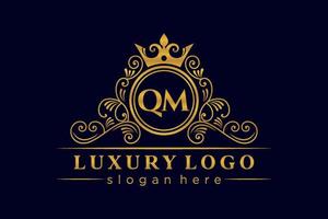 qm lettre initiale or calligraphique féminin floral monogramme héraldique dessiné à la main antique style vintage luxe logo design vecteur premium