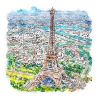 tour eiffel paris france croquis aquarelle illustration dessinée à la main vecteur