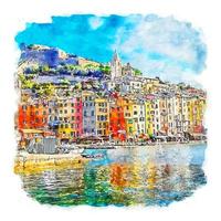 porto venere italie croquis aquarelle illustration dessinée à la main vecteur