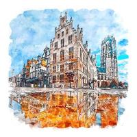 malines belgique croquis aquarelle illustration dessinée à la main vecteur