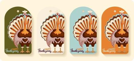joyeux jeu d'automne de thanksgiving. illustration vectorielle. peinture numérique de thanksgiving, jolies étiquettes-cadeaux de dinde, cartes. fond festif avec des dindes drôles vecteur