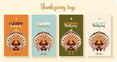 joyeux jeu d'automne de thanksgiving. illustration vectorielle. peinture numérique de thanksgiving, jolies étiquettes-cadeaux de dinde, cartes. fond festif avec des dindes drôles vecteur