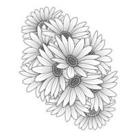 marguerites de fleurs de marguerite contours conception de vecteur dans la page de coloriage d'art en ligne détaillée