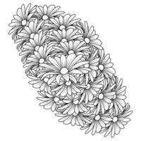 marguerites de fleurs de marguerite contours conception de vecteur dans la page de coloriage d'art en ligne détaillée
