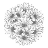 marguerites de fleurs de marguerite contours conception de vecteur dans la page de coloriage d'art en ligne détaillée