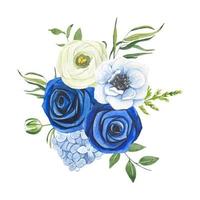 bouquet de roses bleues et de fleurs blanches vecteur