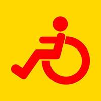 icône de fauteuil roulant rouge sur fond jaune. vecteur