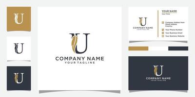 lettre initiale u logo avec plume. concept de design tendance élément de plume de luxe et lettre u pour entreprise vecteur