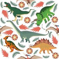 motif de dinosaure doodle. impression de dragon textile sans couture, fond de tissu enfantin à la mode, dinosaures de dessin animé. vecteur