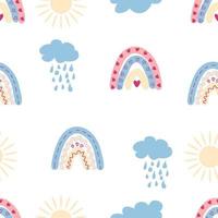 motif arc-en-ciel sans couture dans des couleurs pastel. illustration dessinée à la main de bébé scandinave pour les textiles et les vêtements pour nouveau-nés. vecteur