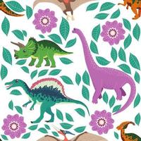 motif de dinosaure doodle. impression de dragon textile sans couture, fond de tissu enfantin à la mode, dinosaures de dessin animé. vecteur