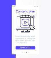 bannière mobile de plan de contenu avec icône de ligne, vidéo et calendrier à l'écran vecteur