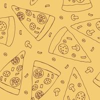 modèle sans couture de pizza dessiné à la main dans un style doodle. adapté au menu, à l'emballage, au papier d'emballage, au papier peint, à l'arrière-plan, au textile, au papier numérique. , monochrome minimalisme scandinave vecteur