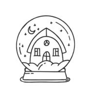 boule de verre avec un doodle d'illustration vectorielle maison isolé sur fond blanc concept de noël vecteur